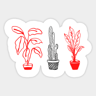 black red floral line art potted plant Sticker